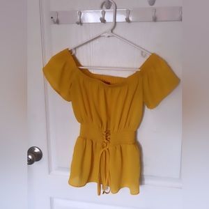 yellow GUESS off the shoulder top